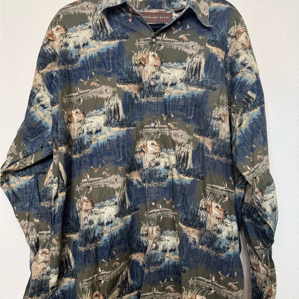 Men's Nature Print Button Down Shirt - Blue and Green